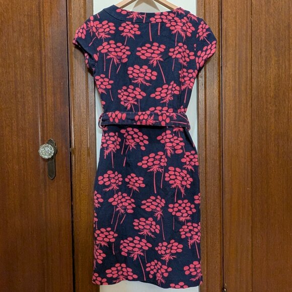 Boden Navy and Pink Notch Belted Damask Shift Dress - Picture 2 of 8